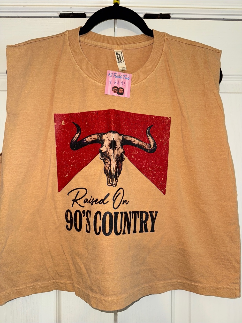 Vintage-Inspired Mustard Graphic Muscle Tee - 'Raised On 90's Country'